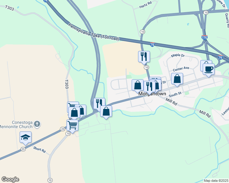 map of restaurants, bars, coffee shops, grocery stores, and more near 12 Morgan Circle in Morgantown
