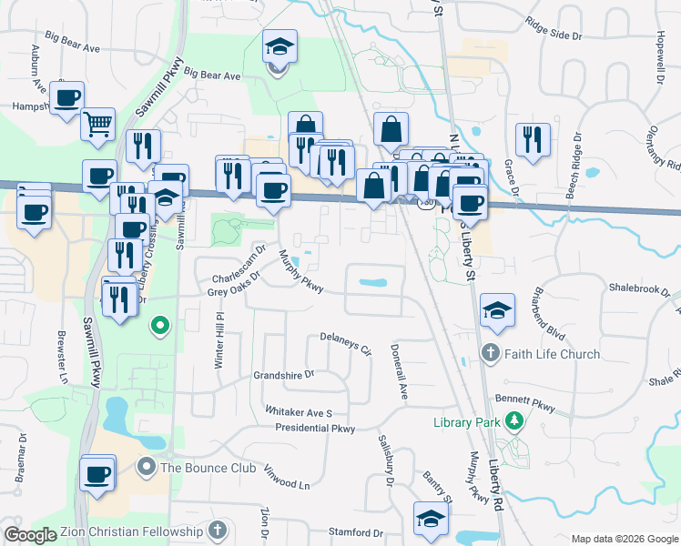 map of restaurants, bars, coffee shops, grocery stores, and more near 258 Wagon Trail North in Powell