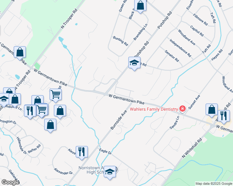 map of restaurants, bars, coffee shops, grocery stores, and more near 933 Caralea Drive in East Norriton