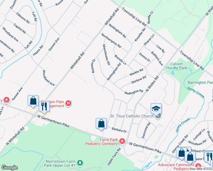 map of restaurants, bars, coffee shops, grocery stores, and more near 3002 Nottingham Road in Eagleville