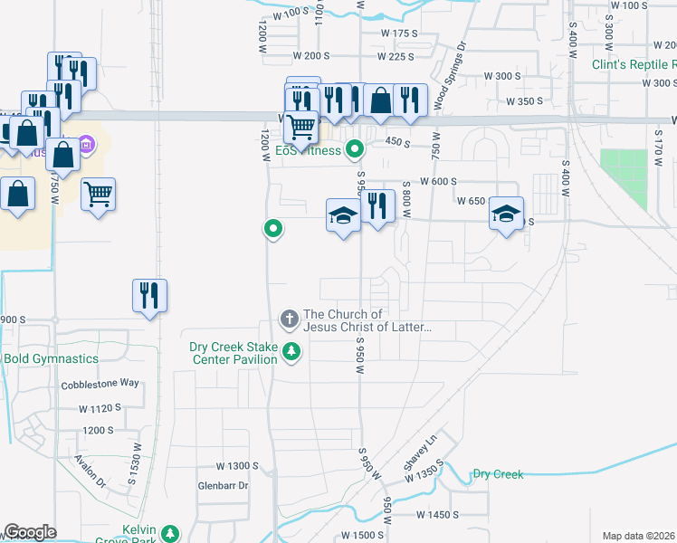 map of restaurants, bars, coffee shops, grocery stores, and more near 996 West 800 South in Springville