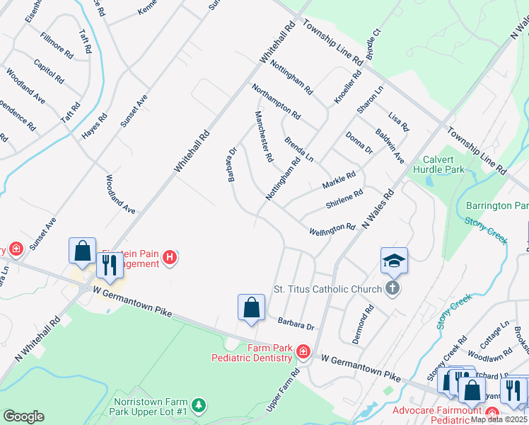map of restaurants, bars, coffee shops, grocery stores, and more near 3002 Nottingham Road in Eagleville