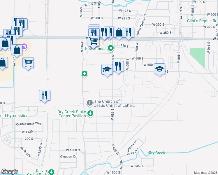 map of restaurants, bars, coffee shops, grocery stores, and more near 972 West 800 South in Springville
