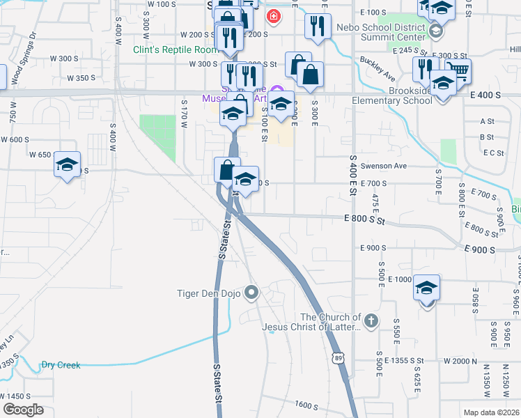 map of restaurants, bars, coffee shops, grocery stores, and more near 787 South State Road in Springville