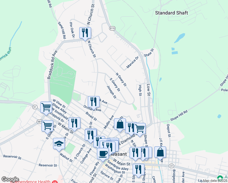 map of restaurants, bars, coffee shops, grocery stores, and more near 636 Joseph Street in Mount Pleasant