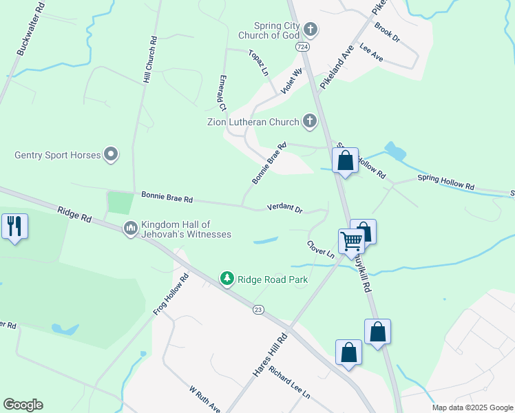 map of restaurants, bars, coffee shops, grocery stores, and more near 127 Verdant Drive in Phoenixville