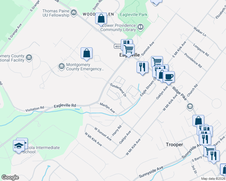 map of restaurants, bars, coffee shops, grocery stores, and more near 1084 Bayless Place in Eagleville