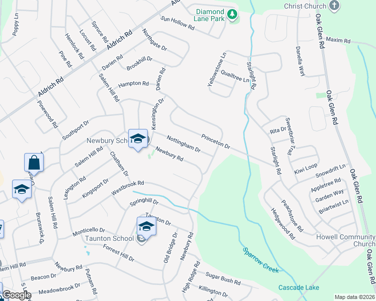 map of restaurants, bars, coffee shops, grocery stores, and more near 157 Newbury Road in Howell Township