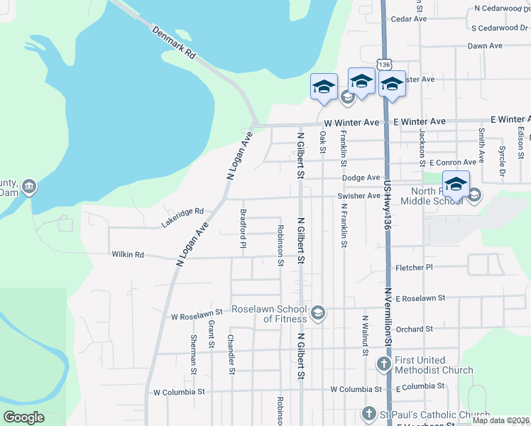 map of restaurants, bars, coffee shops, grocery stores, and more near 401-499 Dennis Drive in Danville