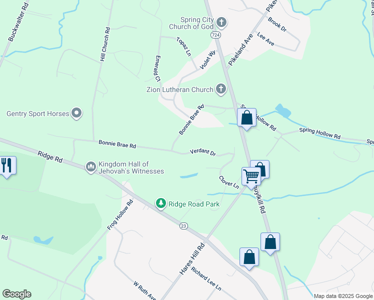 map of restaurants, bars, coffee shops, grocery stores, and more near 125 Verdant Drive in Phoenixville