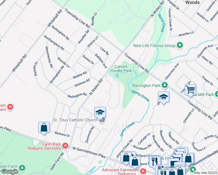 map of restaurants, bars, coffee shops, grocery stores, and more near 319 Stony Way in Montgomery County