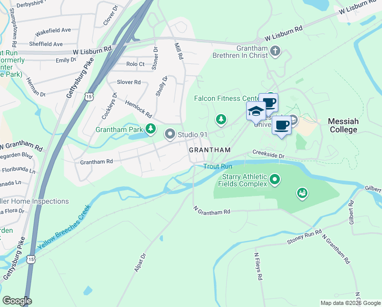 map of restaurants, bars, coffee shops, grocery stores, and more near 701 Grantham Road in Mechanicsburg