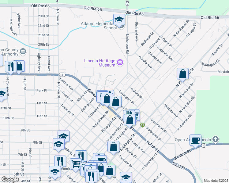 map of restaurants, bars, coffee shops, grocery stores, and more near 818 North Ottawa Street in Lincoln