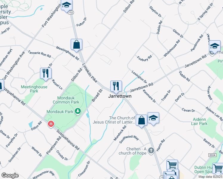 map of restaurants, bars, coffee shops, grocery stores, and more near 1410 Limekiln Pike in Dresher