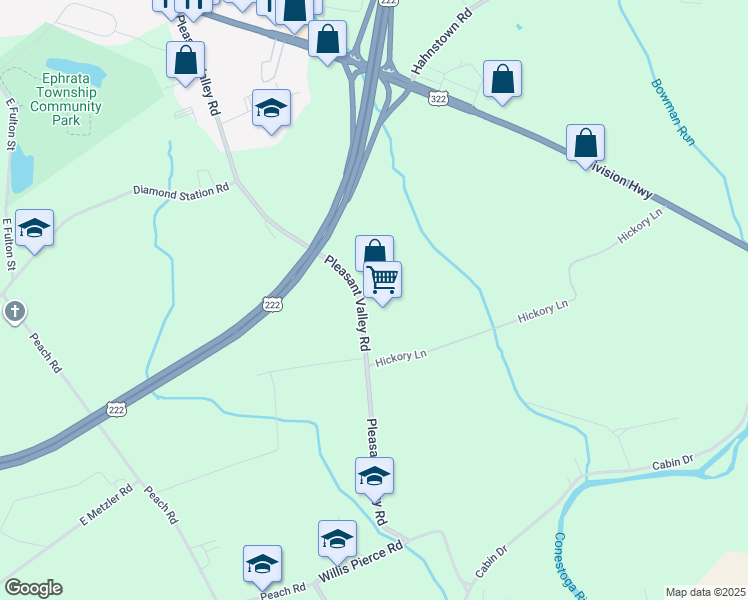 map of restaurants, bars, coffee shops, grocery stores, and more near 286 Pleasant Valley Road in Ephrata
