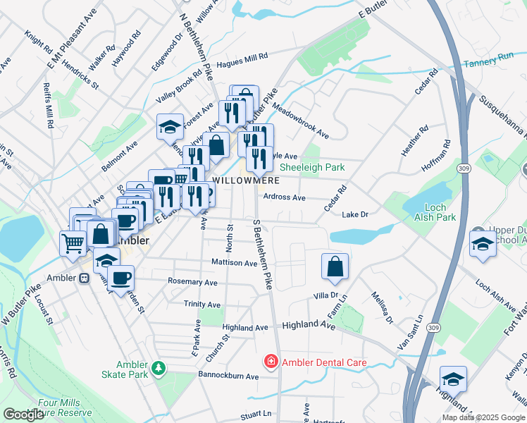 map of restaurants, bars, coffee shops, grocery stores, and more near 507 Ardross Avenue in Ambler