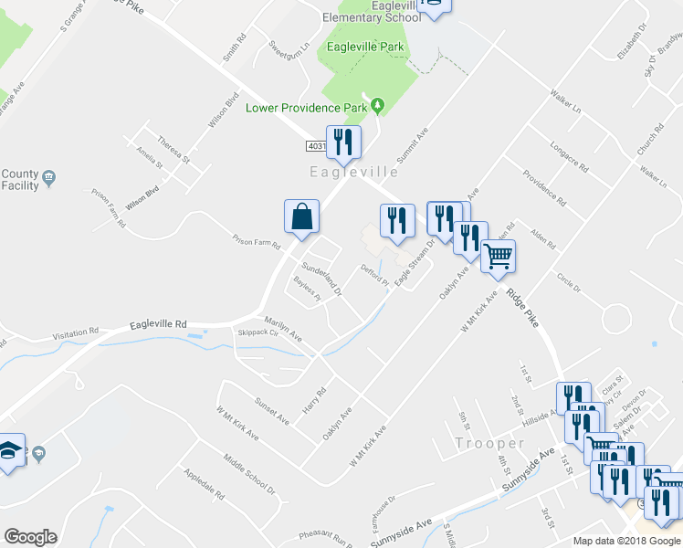 map of restaurants, bars, coffee shops, grocery stores, and more near 3099 Cardin Place in Eagleville