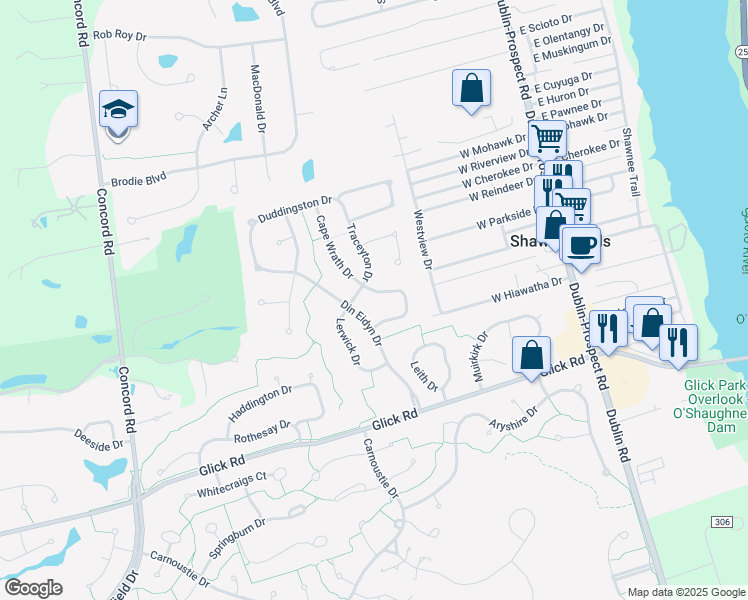 map of restaurants, bars, coffee shops, grocery stores, and more near 9350 Traceyton Drive in Dublin