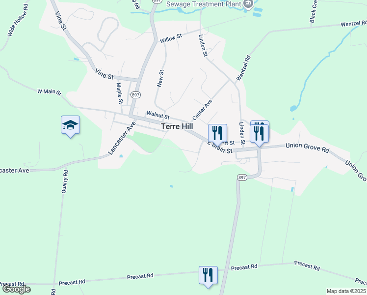 map of restaurants, bars, coffee shops, grocery stores, and more near 215 College Avenue in East Earl