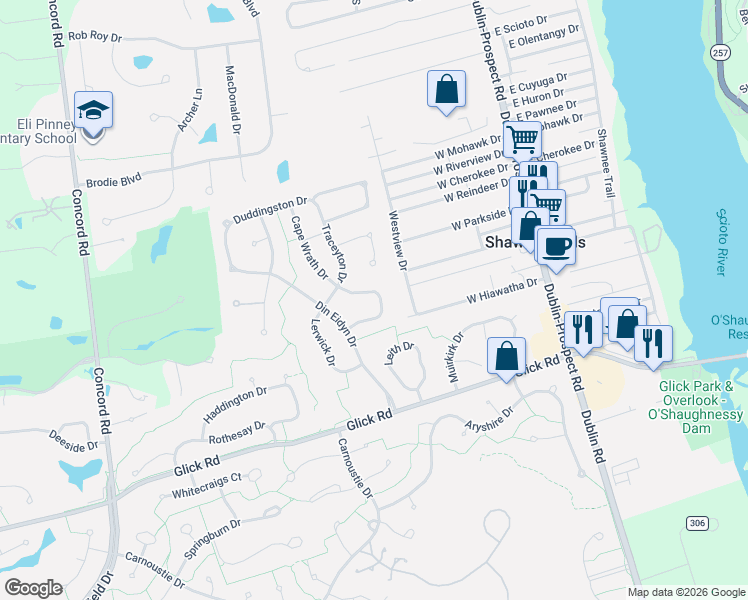 map of restaurants, bars, coffee shops, grocery stores, and more near 5664 Loch Broom Circle in Dublin