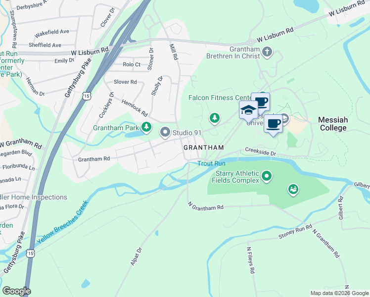 map of restaurants, bars, coffee shops, grocery stores, and more near 701 Grantham Road in Mechanicsburg