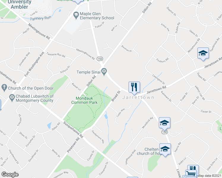 map of restaurants, bars, coffee shops, grocery stores, and more near 1328 Limekiln Pike in Dresher