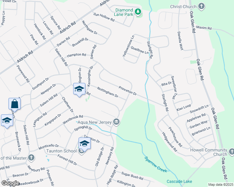 map of restaurants, bars, coffee shops, grocery stores, and more near 29 Princeton Drive in Howell Township