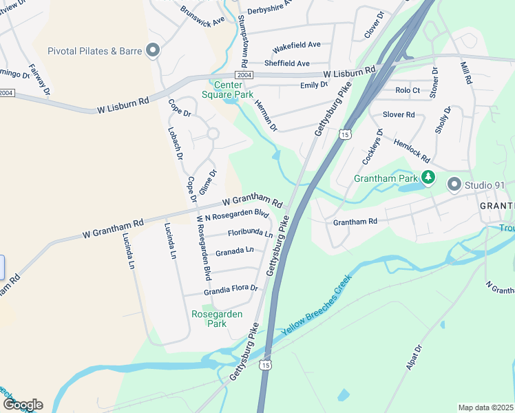 map of restaurants, bars, coffee shops, grocery stores, and more near 2624 North Rosegarden Boulevard in Mechanicsburg