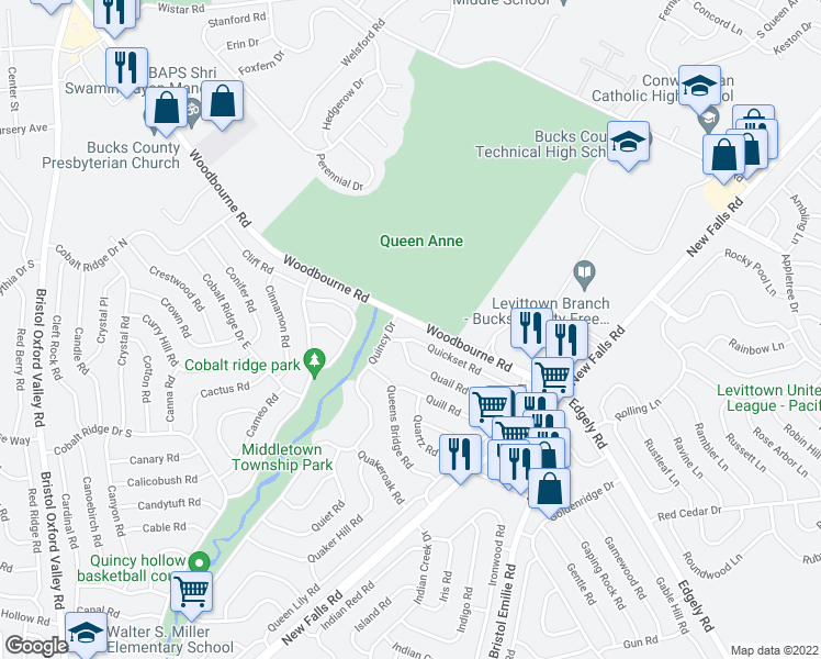 map of restaurants, bars, coffee shops, grocery stores, and more near in Bucks County