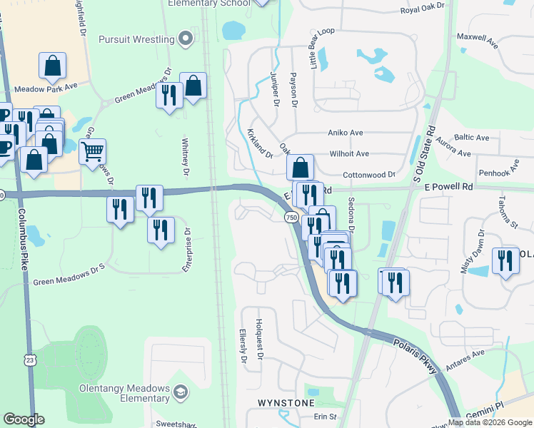 map of restaurants, bars, coffee shops, grocery stores, and more near 8923 Lake Ridge Drive in Lewis Center