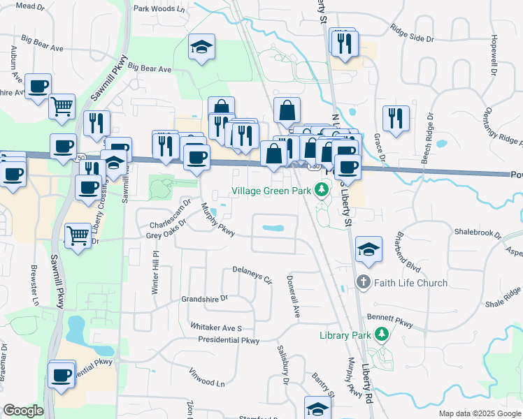 map of restaurants, bars, coffee shops, grocery stores, and more near 206 Wagon Trail North in Powell