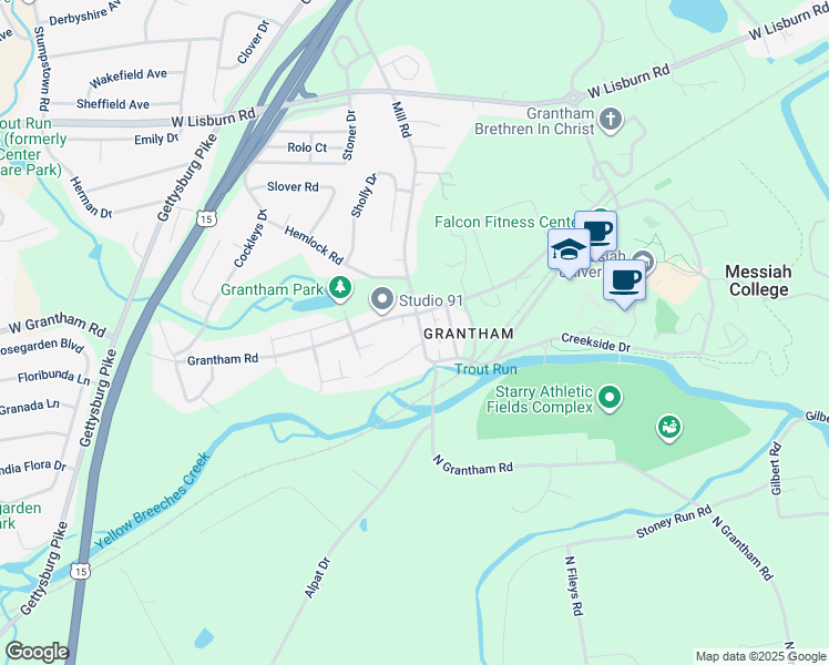 map of restaurants, bars, coffee shops, grocery stores, and more near 2708 Mill Road in Mechanicsburg