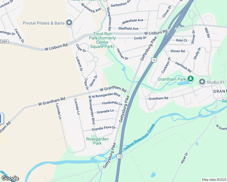 map of restaurants, bars, coffee shops, grocery stores, and more near 2622 North Rosegarden Boulevard in Mechanicsburg