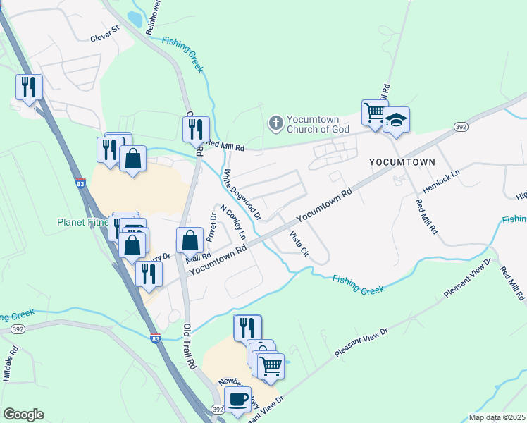 map of restaurants, bars, coffee shops, grocery stores, and more near 21 Russian Olive Drive in Valley Green