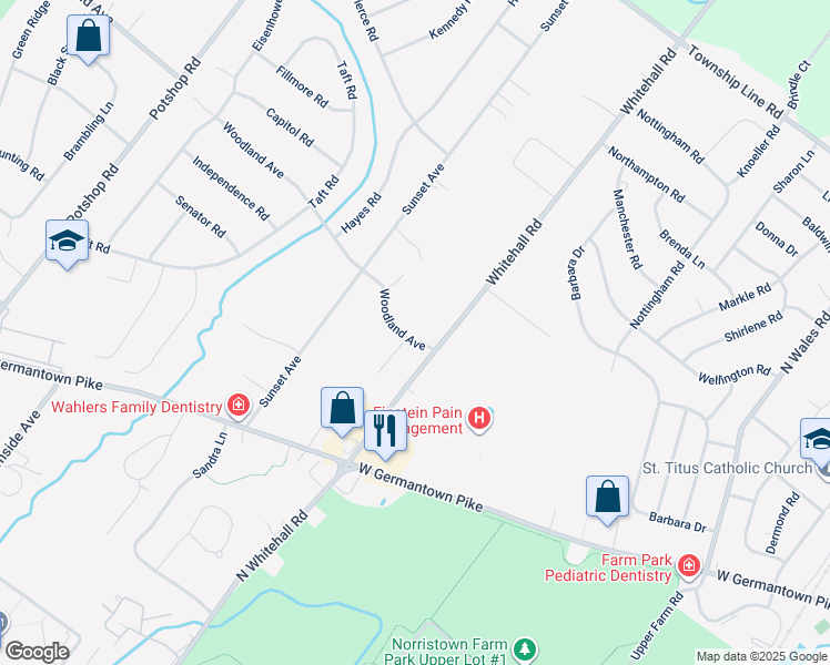 map of restaurants, bars, coffee shops, grocery stores, and more near 712 Woodland Avenue in Eagleville