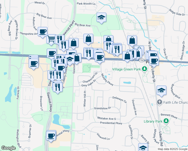 map of restaurants, bars, coffee shops, grocery stores, and more near 368 Day Light Lane in Powell