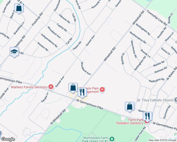 map of restaurants, bars, coffee shops, grocery stores, and more near 712 Woodland Avenue in Eagleville