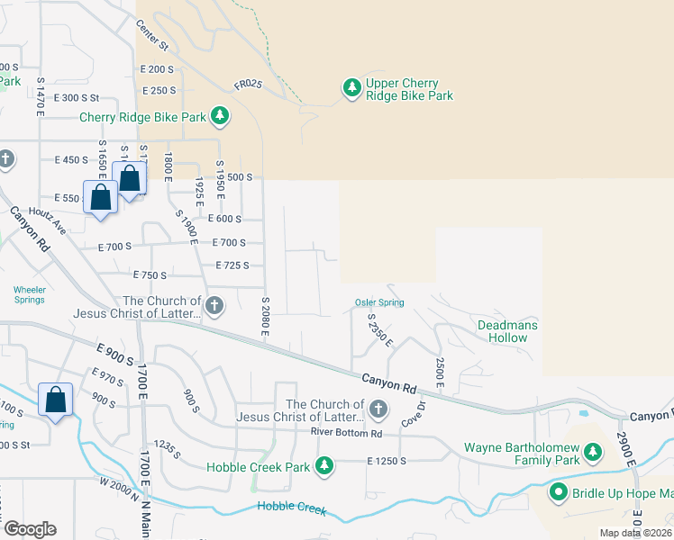 map of restaurants, bars, coffee shops, grocery stores, and more near 2256 East 700 South in Springville