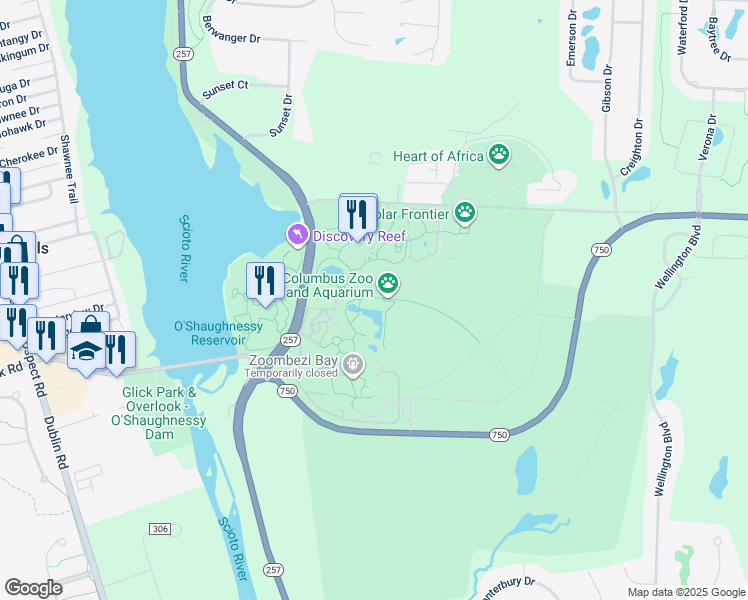 map of restaurants, bars, coffee shops, grocery stores, and more near 4850 West Powell Road in Powell