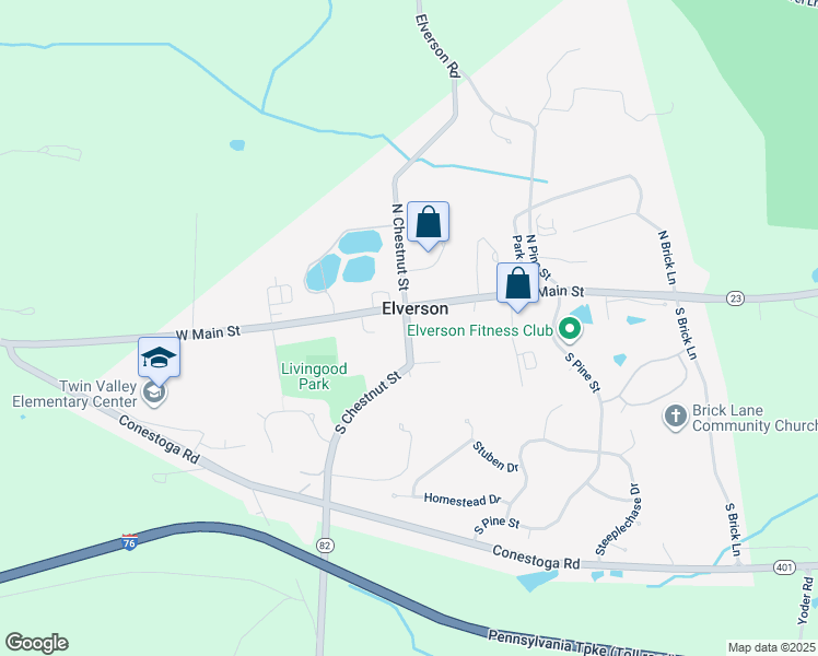 map of restaurants, bars, coffee shops, grocery stores, and more near in Elverson