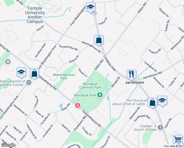 map of restaurants, bars, coffee shops, grocery stores, and more near 1460 Dillon Road in Ambler
