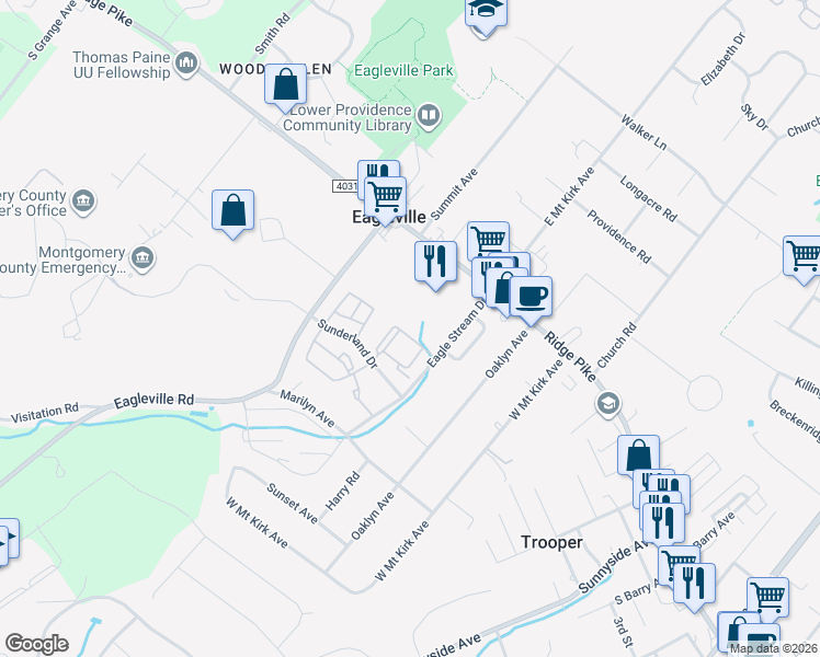 map of restaurants, bars, coffee shops, grocery stores, and more near 5001 Defford Place in Eagleville