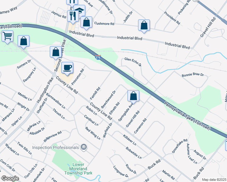 map of restaurants, bars, coffee shops, grocery stores, and more near 94 Beechwood Drive in Bucks County