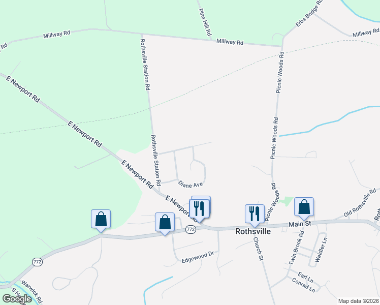 map of restaurants, bars, coffee shops, grocery stores, and more near 114 Pleasant View Drive in Lititz