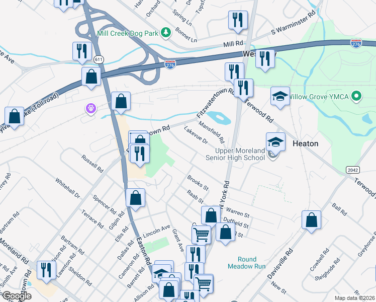 map of restaurants, bars, coffee shops, grocery stores, and more near 622 Beechwood Road in Willow Grove