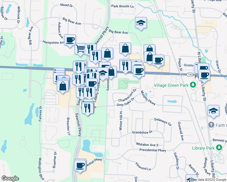 map of restaurants, bars, coffee shops, grocery stores, and more near 432 Charles Spring Drive in Powell