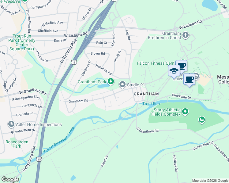 map of restaurants, bars, coffee shops, grocery stores, and more near 722 Grantham Road in Mechanicsburg