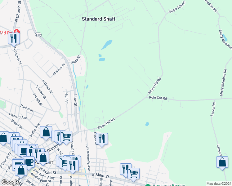 map of restaurants, bars, coffee shops, grocery stores, and more near Pennsylvania 981 in Mount Pleasant