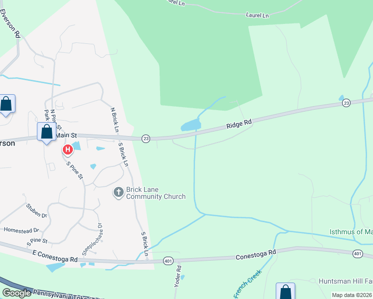 map of restaurants, bars, coffee shops, grocery stores, and more near 3090 Ridge Road in Elverson