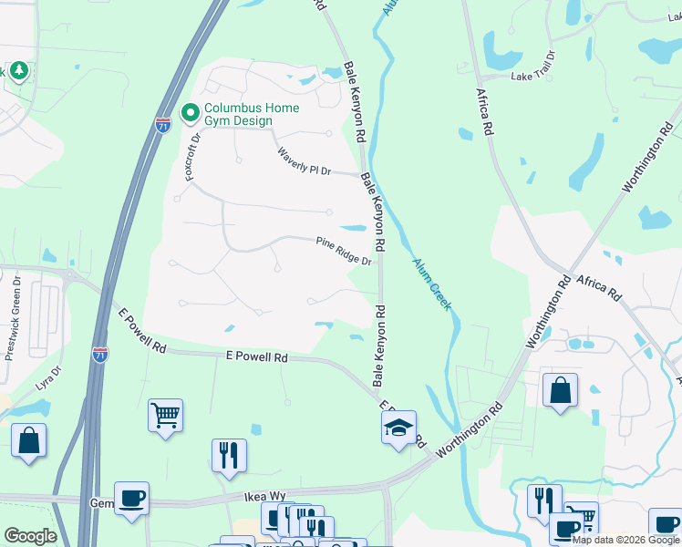 map of restaurants, bars, coffee shops, grocery stores, and more near 3817 Nicoya Court in Lewis Center